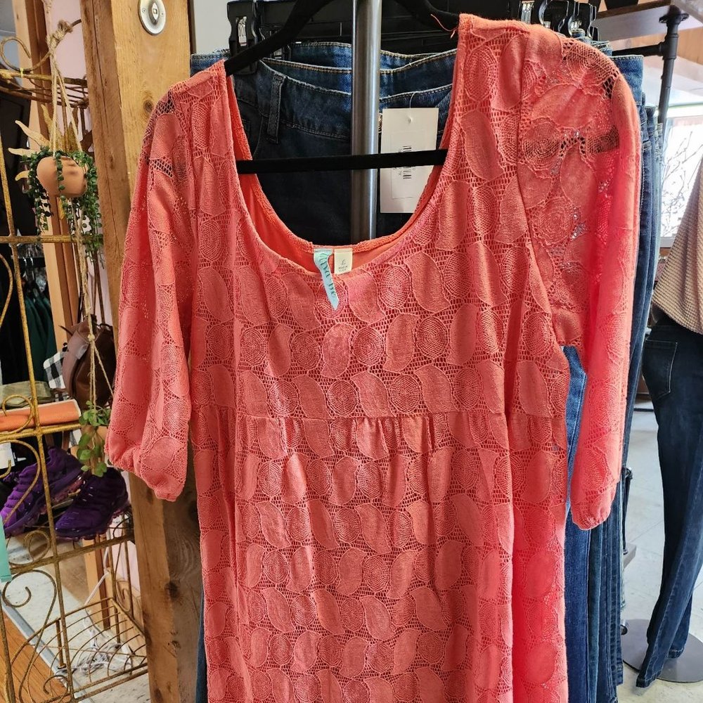 Alna Be Tangerine Half Sleeve Lace Overlay Dress